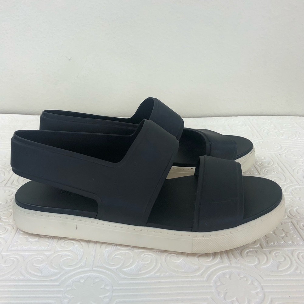 Vince Black White Rubber Pull On Open Toe Sandals Women’s